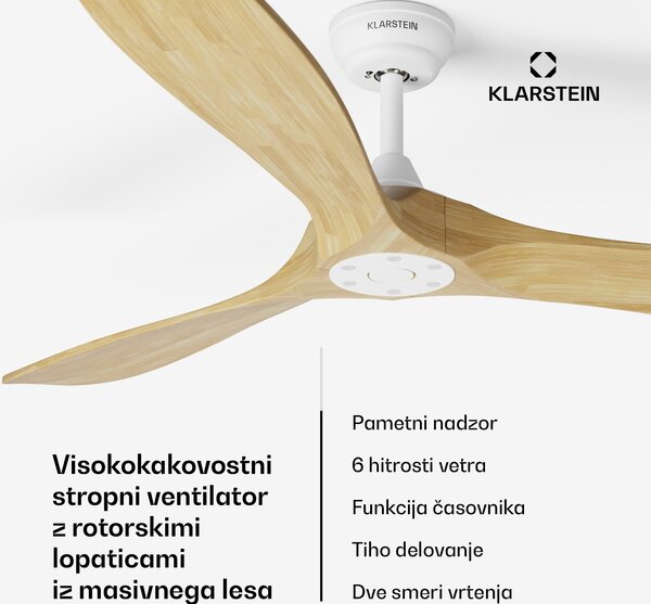 Klarstein Pametni stropni ventilator Bahama Breeze, rotorske lopatice iz masivnega lesa, daljinski upravljalnik + upravljanje z aplikacijo