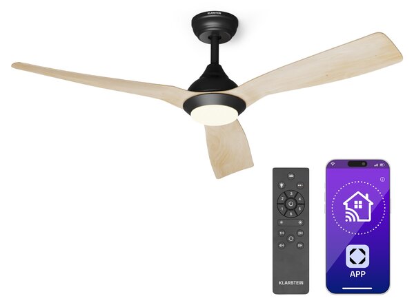 Klarstein Fiji Flow 2 v 1 Smart, stropni ventilator, Ø 132 cm, LED lučka, daljinski upravljalnik, upravljanje preko aplikacije, 2 smeri delovanja