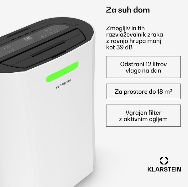 Klarstein AeroDry Smart 12 razvlaževalnik zraka, 12 l/dan, 30 m², senzor vlage, nadzor preko aplikacije, 135 m³/h