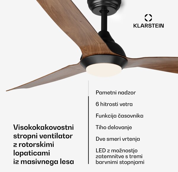 Klarstein Fiji Flow 2 v 1 Smart, stropni ventilator, Ø 132 cm, zatemnitvena LED luč, daljinski upravljalnik, upravljanje prek aplikacije, dvosmerno delovanje