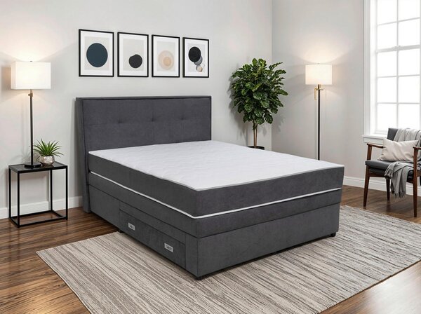 BOXSPRING POSTELJA 160 cm x 200 cm , les, tekstil, leseni material temno siva