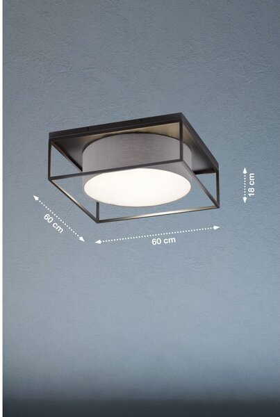 Črna/siva stropna svetilka s tekstilnim senčilom 60x60 cm Carre – Fischer & Honsel