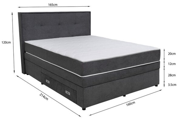 BOXSPRING POSTELJA 160 cm x 200 cm , les, tekstil, leseni material temno siva