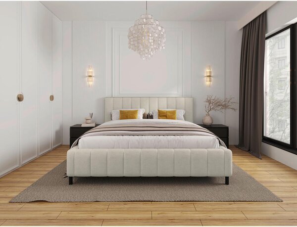 OBLAZINJENA POSTELJA 140 cm x 200 cm , tekstil bež