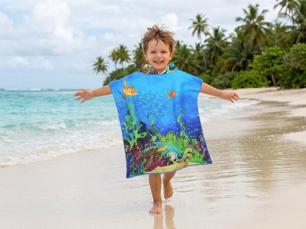 Otroški pončo LAGOON TREASURE barvni Dimenzije: 60 x 120 cm