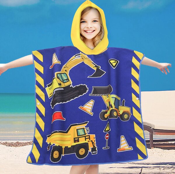 Otroški kopalni pončo LITTLE BUILDER moder Dimenzije: 60 x 120 cm