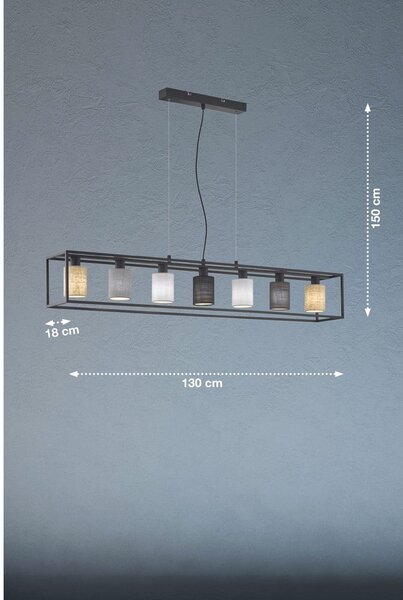 Črna/siva viseča svetilka s tekstilnim senčilom Isko – Fischer & Honsel