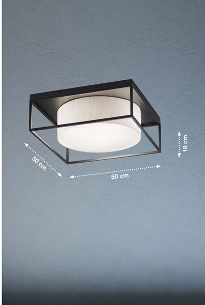 Črna/bež stropna svetilka s tekstilnim senčilom 50x50 cm Carre – Fischer & Honsel