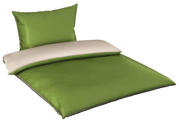 OBOJESTRANSKA POSTELJNINA OLIVE 140/200 cm saten zelena