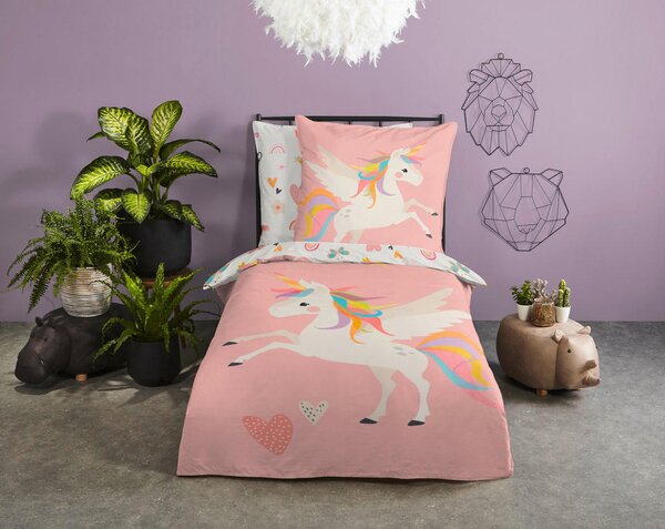 OTROŠKA POSTELJNINA UNICORN 140/200 cm renforcé pink