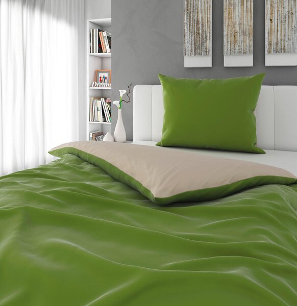OBOJESTRANSKA POSTELJNINA OLIVE 140/200 cm saten zelena