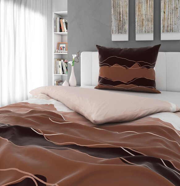 POSTELJNINA CALM LIVING 140/200 cm saten črna, bela, rjavosiva