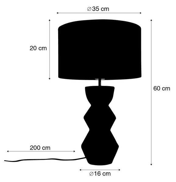 Dizajnerska namizna svetilka črna s svetlo sivo tkanino 35 cm - Alisia