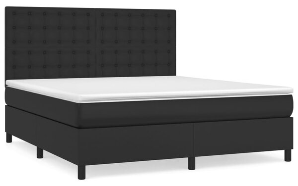 VidaXL Box spring postelja z vzmetnico črn 160x200 cm umetno usnje