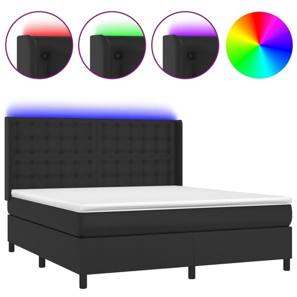 VidaXL Box spring postelja z vzmetnico LED črna 160x200cm umetno usnje