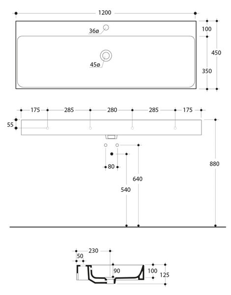 Bel keramičen dvojni umivalnik 120x45 cm Cento – Sapho