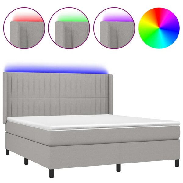 VidaXL Box spring postelja z vzmetnico LED sv. siva 160x200 cm blago