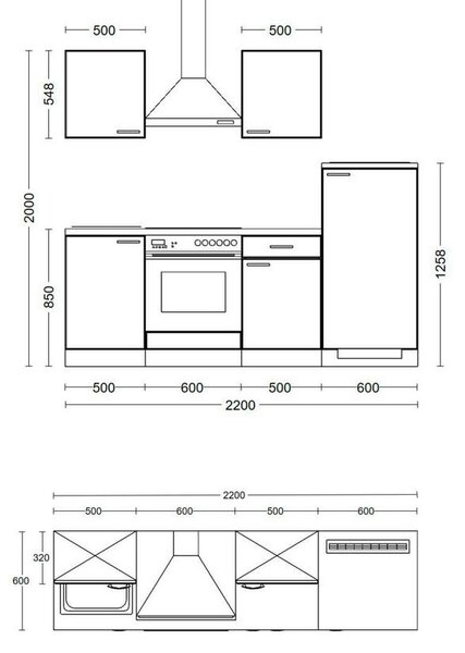 FlexWell Kuhinjski Blok Z Aparati Shadow, Siva, Barva Hrasta