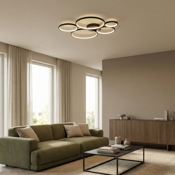 Trio Lighting Stropna svetilka Rondo LED, mat črna, zatemnjen, Črna, Dnevna soba / jedilnica, Kovina, Sodobni