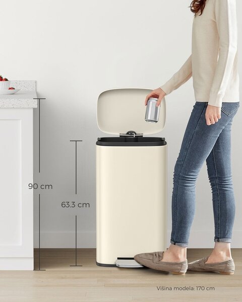 Koš za smeti s počasnim zapiranjem SLOW, 30l, bež SongmicsHome