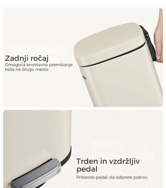 Koš za smeti s počasnim zapiranjem SLOW, 30l, bež SongmicsHome