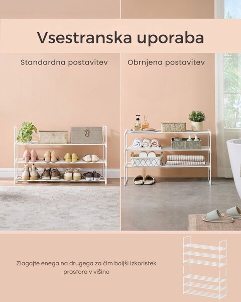 Stojalo za čevlje TORINO, 3 police, 30x92x55cm, bela SongmicsHome