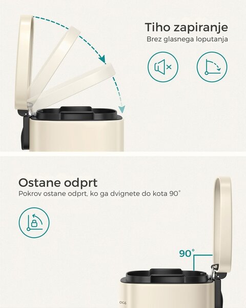 Koš za smeti s počasnim zapiranjem SLOW, 30l, bež SongmicsHome