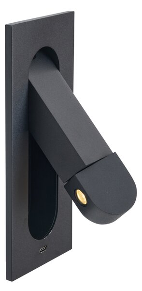 Moderna stenska svetilka črna vklj. LED in USB-C priključek - Hilton