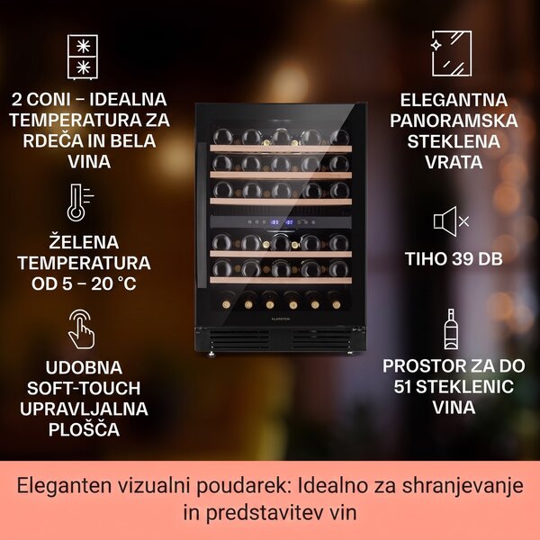 Klarstein Vinovilla 50 Duo, 2-conski hladilnik za vino, 53 l, 17 st., 3-barvna steklena vrata