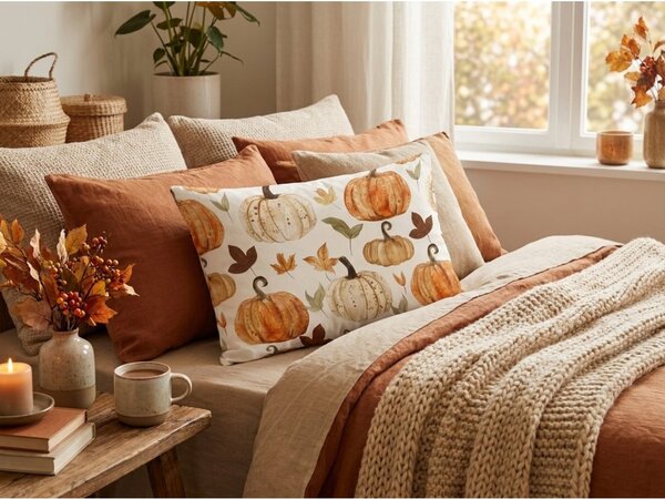 Flanelasta prevleka za vzglavnik LEAVES & PUMPKINS 50x70 cm, barvna