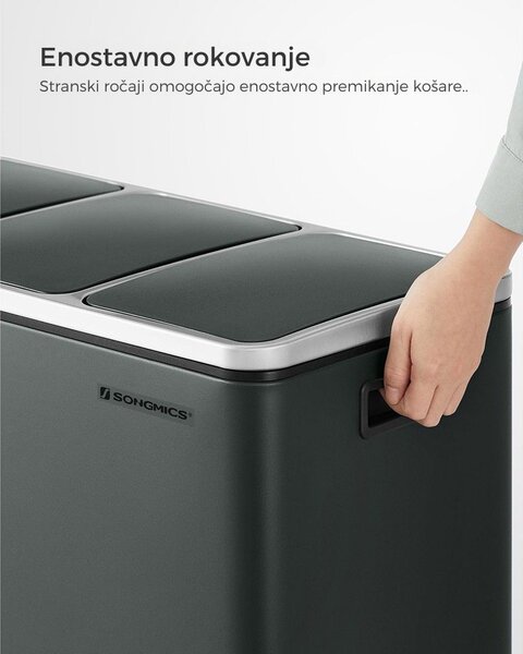 Koš za ločevanje odpadkov SORT 54 l (3×18 l), antracit/srebrna SongmicsHome