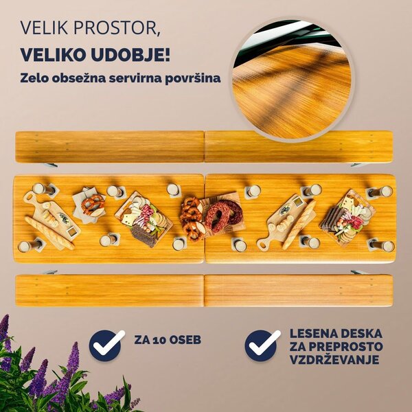 Zložljiva pivska garnitura, MAXI, 220 cm, naravna rjava Jurhan