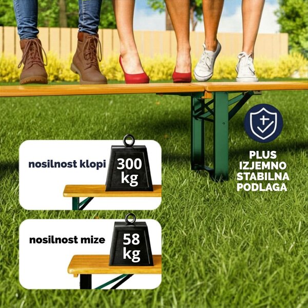 Zložljiva pivska garnitura, MAXI, 220 cm, naravna rjava Jurhan
