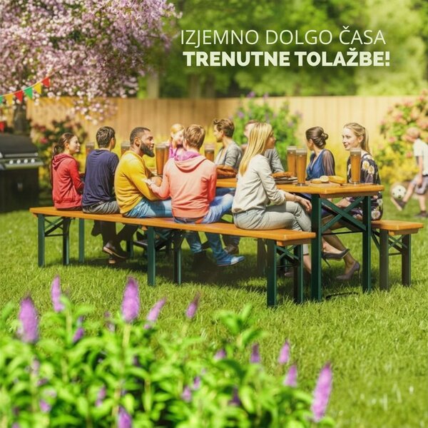 Zložljiva pivska garnitura, MAXI, 220 cm, naravna rjava Jurhan