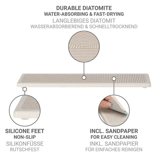 Bež odcejalna podloga iz diatomejske zemlje 30x8 cm Damon – Wenko