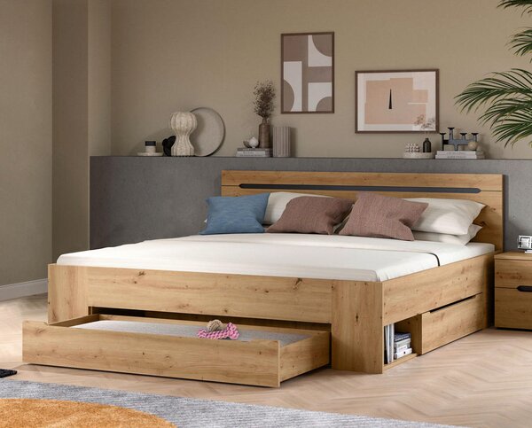 POSTELJA 180 cm x 200 cm , leseni material siva, hrast artisan