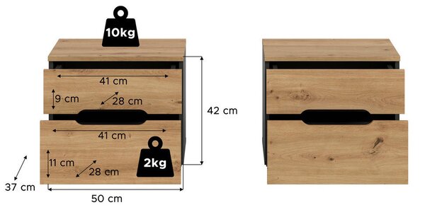 SET NOČNIH OMARIC, siva, hrast artisan