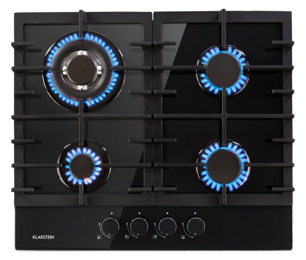 Klarstein Ignito 4, plinska kuhalna plošča, 4 gorilnike, SABAF gorilniki, steklokeramika, črna