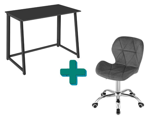 Set za delovno sobo ZARIMO miza 80x40 cm črna + stol AVOLA VELVET siv