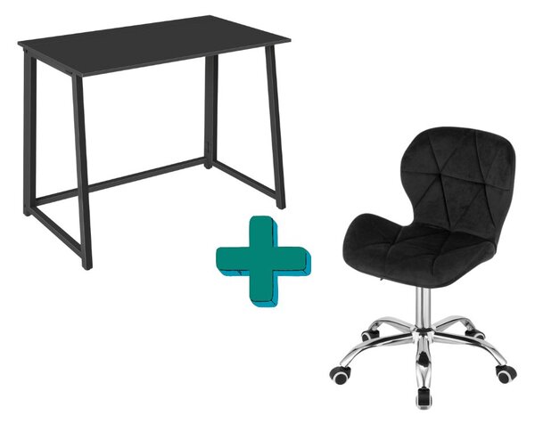 Set za pisarno ZARIMO miza 80x40 cm črna + stol AVOLA VELVET črna