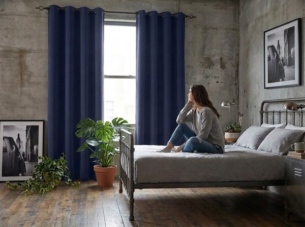 Zavesa OXFORD LIGHT 140x250 cm, temno modra Za obesiti: Kovinski obročki