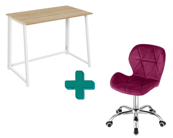 Set za delovno sobo ZARIMO miza 80x40 cm bela + stol AVOLA VELVET vinsko rdeč