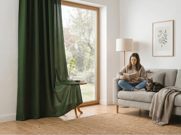 Zavesa OXFORD LIGHT 140x250 cm, temno zelena Za obesiti: Trak za nabiranje