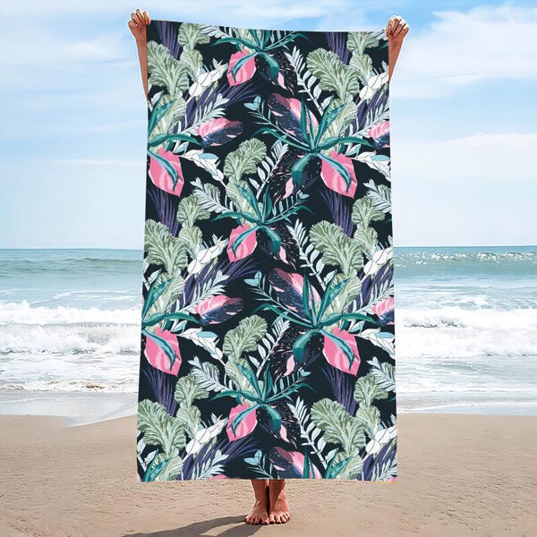 Hitro sušeča brisača za plažo NIGHT BLOSSOM črna 100×180 cm, 100% mikrovlakna