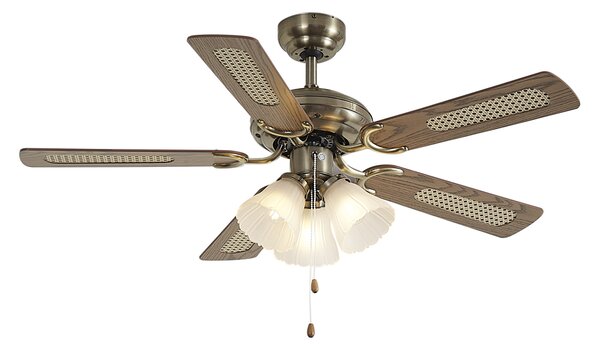 Medeninasti stropni ventilator z lesnim potiskom in ratanom 105 cm z vlečnim stikalom - Mistral Lia