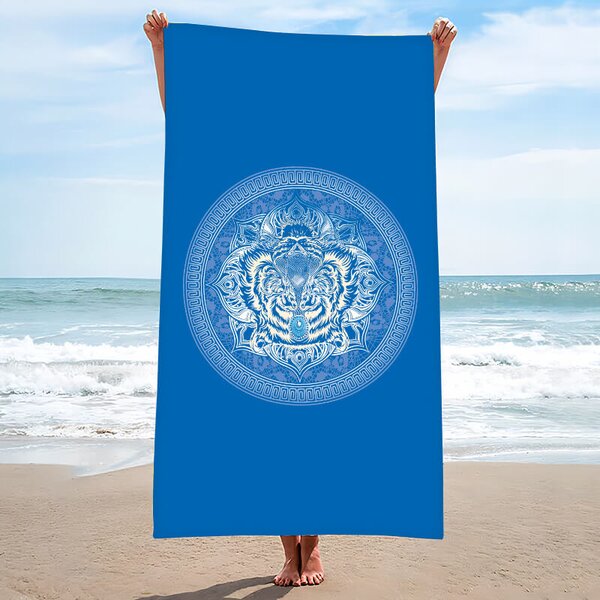 Hitro sušeča brisača za plažo TIGER modra 100×180 cm, 100% mikrovlakna