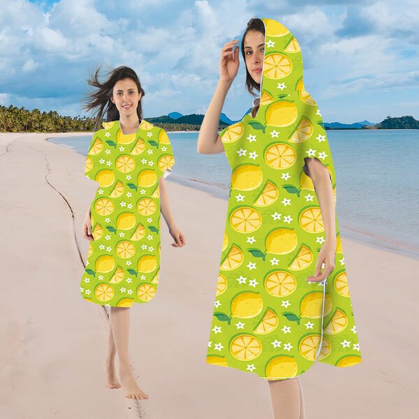 Plažni set LEMONS – brisača 100×180 cm in pončo 80×145 cm, zelena