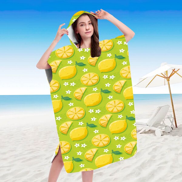 Plažni set LEMONS – brisača 100×180 cm in pončo 80×145 cm, zelena