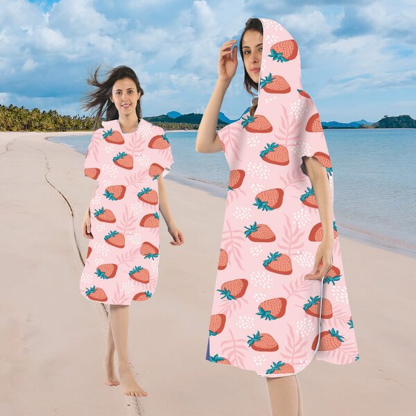 Pončo brisača STRAWBERRIES roza 80x145 cm