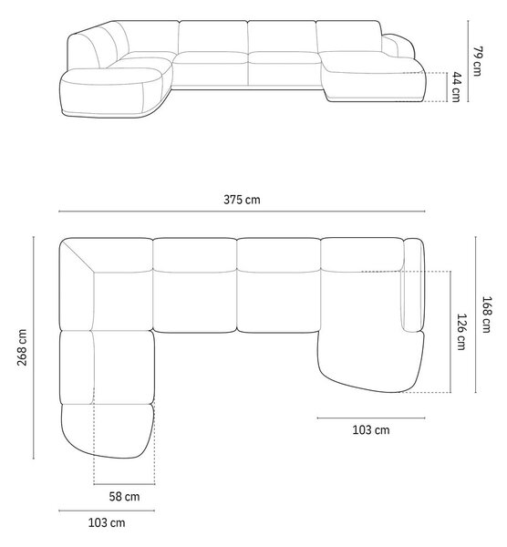 Modra žametna kotna sedežna garnitura Erin – Micadoni Home